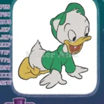 Happy Baby Duckling Cartoon Character Green Outfit Embroidery Designs - Instant Download