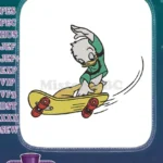 Active Cartoon Duck Riding Skateboard Fun Embroidery Designs - Instant Download
