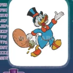 Joyful Scrooge McDuck running with money bag embroidery designs - Instant Download