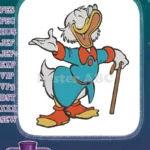 Happy Scrooge McDuck cartoon character embroidery designs with cane - Instant Download