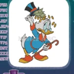 Scrooge McDuck with flying money and top hat embroidery designs - Instant Download
