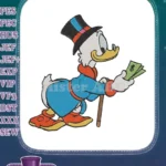 Scrooge McDuck holding money embroidery designs for Disney fans - Instant Download