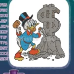 Scrooge McDuck Carving Dollar Sign Stone Money Embroidery Designs - Instant Download