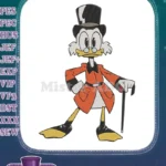 Scrooge McDuck wealthy duck wearing top hat and cane embroidery designs - Instant Download