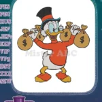 Happy Scrooge McDuck holding his many money bags embroidery designs - Instant Download
