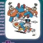 Scrooge McDuck outsmarting Beagle Boys for a golden coin embroidery designs - Instant Download