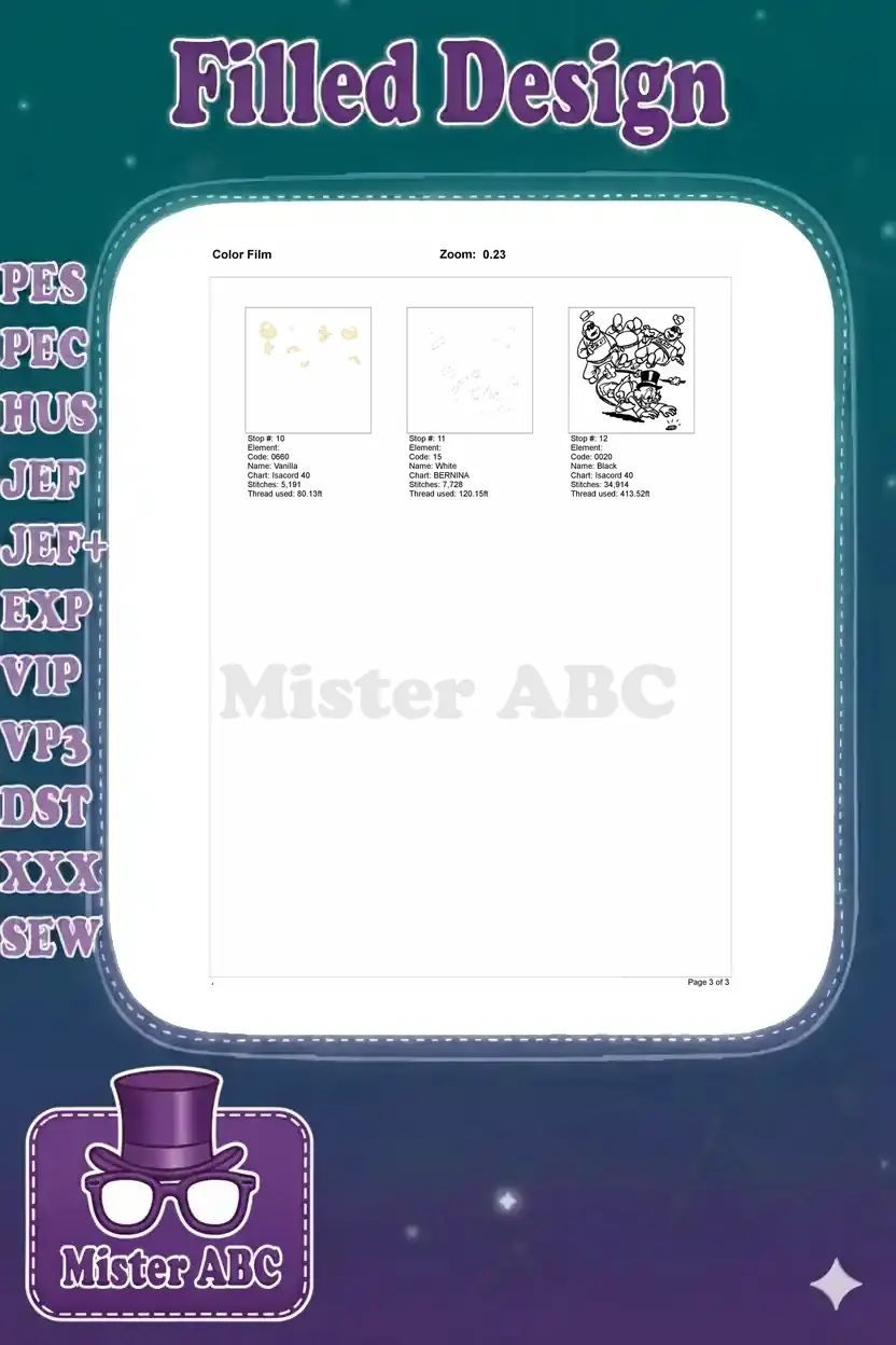 Second page of the color film, showing remaining color elements and the final black outline for the design.