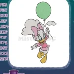 Cute Daisy Duck Flying with Green Balloon Embroidery Designs - Instant Download
