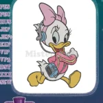 Daisy Duck jogging in pink tracksuit with headphones embroidery designs - Instant Download
