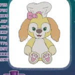 Adorable Sitting Puppy Chef Hat Pink Bow Embroidery Designs - Instant Download