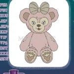Adorable pink teddy bear with bow sitting embroidery designs - Instant Download