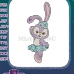 Cute StellaLou purple bunny ballerina embroidery designs with blue flower - Instant Download