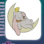 Sweet Dumbo elephant dreaming on a yellow crescent moon embroidery designs - Instant Download