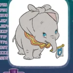 Adorable Baby Dumbo Elephant with Blue Eyes Flag Embroidery Designs - Instant Download