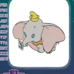 Cute Dumbo baby elephant with hat flag embroidery designs - Instant Download