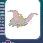 Dumbo Flying Elephant with Yellow Hat and Collar Embroidery Designs - Instant Download