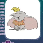 Smiling Dumbo baby elephant with yellow hat embroidery designs - Instant Download