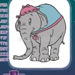 Cute cartoon elephant with pink bonnet and blue blanket embroidery designs - Instant Download