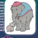 Loving Mother and Baby Elephant Pink Hat Embroidery Designs - Instant Download