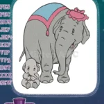 Adorable Mother Elephant Pink Hat Baby Elephant Embroidery Designs - Instant Download