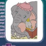 Adorable Dumbo and Mrs Jumbo reading story time embroidery designs - Instant Download