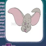 Cute flying baby elephant with big pink ears embroidery designs - Instant Download