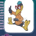 Happy jumping cartoon bird wearing glasses and hat embroidery designs - Instant Download