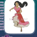 Vibrant Dancing Woman Red Ruffled Dress Floral Embroidery Designs - Instant Download