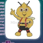 Charming yellow bee character in suspenders pointing up embroidery designs - Instant Download