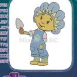 Cheerful flower character gardening embroidery designs with trowel and overalls - Instant Download