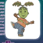 Happy green pumpkin boy with leaves dancing embroidery designs - Instant Download