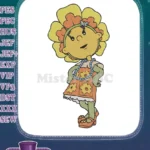 Adorable flower head green body cartoon character embroidery designs - Instant Download