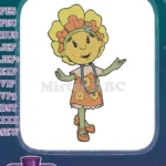 Happy cartoon flower girl character embroidery designs for children - Instant Download