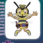Happy cartoon bee character with utility belt and shoes embroidery designs - Instant Download