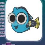 Happy Dory blue fish cartoon ocean character embroidery designs - Instant Download