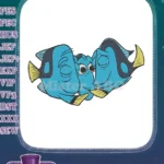 Adorable Blue Tang Fish Dory Family Embrace Embroidery Designs - Instant Download