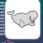 Cute happy white beluga whale cartoon embroidery designs - Instant Download