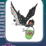 Flying black bird with clownfish in green bucket embroidery designs - Instant Download