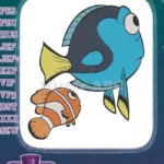 Adorable Dory blue tang and Nemo clownfish embroidery designs - Instant Download