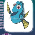 Cute smiling Dory blue tang fish cartoon embroidery designs - Instant Download