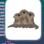 Three Cute Baby Otters Hugging Embroidery Designs for Apparel - Instant Download