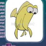 Cute yellow cartoon fish with big eyes embroidery designs - Instant Download
