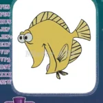Cheerful yellow cartoon fish with big eyes embroidery designs - Instant Download