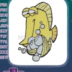 Happy yellow cartoon fish holding seashell ocean embroidery designs - Instant Download