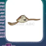 Happy cartoon sea turtle swimming ocean character embroidery designs - Instant Download