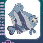 Cute cartoon blue striped fish ocean embroidery designs - Instant Download