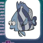 Adorable wide-eyed blue and white striped fish embroidery designs - Instant Download