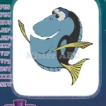 Smiling Blue Tang Fish Cartoon Character Embroidery Designs - Instant Download