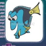 Adorable Blue Dory Fish Cartoon Character Embroidery Designs - Instant Download