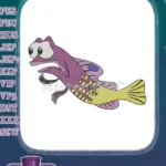 Cute purple and yellow cartoon fish ocean embroidery designs - Instant Download